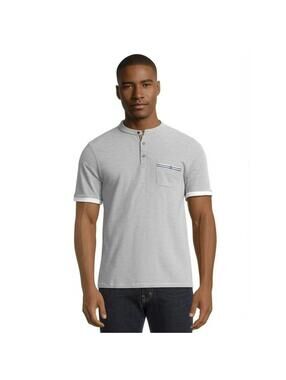 ENGLISH LAUNDRY NWT Men’s Band Collar Pocket Henley Shirt in Light Grey-Medium